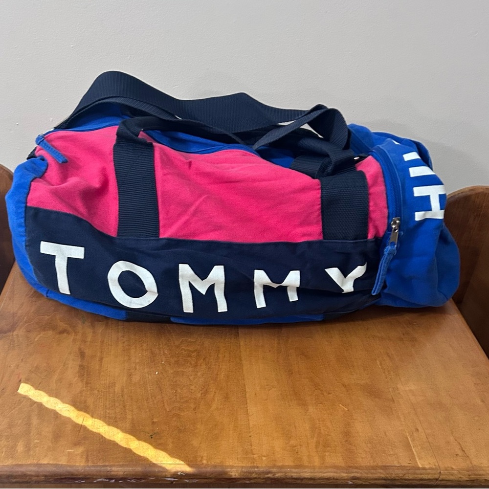Vintage Tommy Hilfiger Vibrant Blue and Pink Duffel Bag